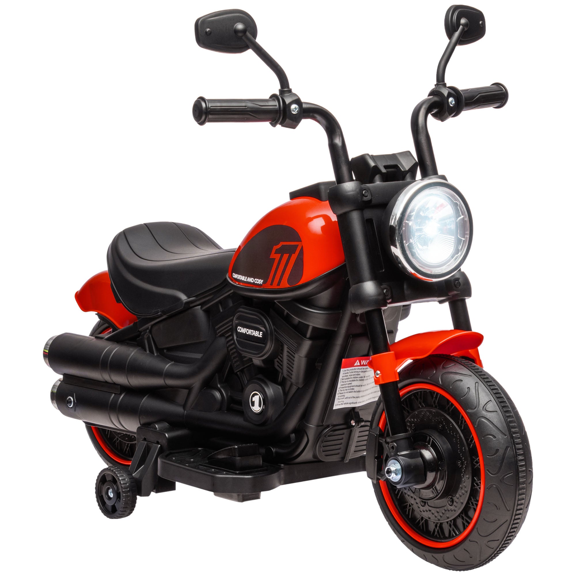 HOMCOM 6v Electric Motorbike with Training Wheels, One-Button Start - Red 