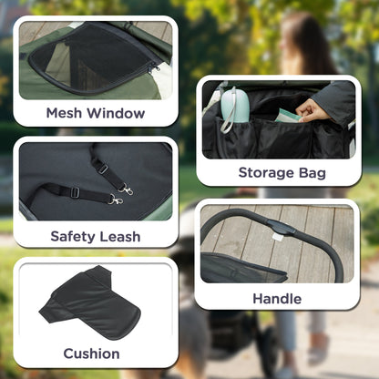 PawHut Easy Folding Pet Stroller for Large Dogs with 4 Big Wheels, Shock Absorb Frame, Safety Leashes, Brakes, Dark Green 