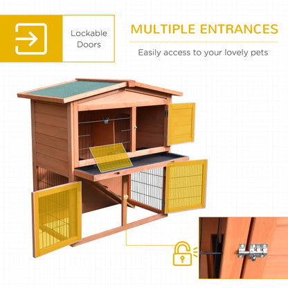 PawHut Rabbit Hutch Outdoor Guinea Pig Hutch 2-Tier Bunny Cage with No-Leak Tray 100.5 x 55 x 101 cm 