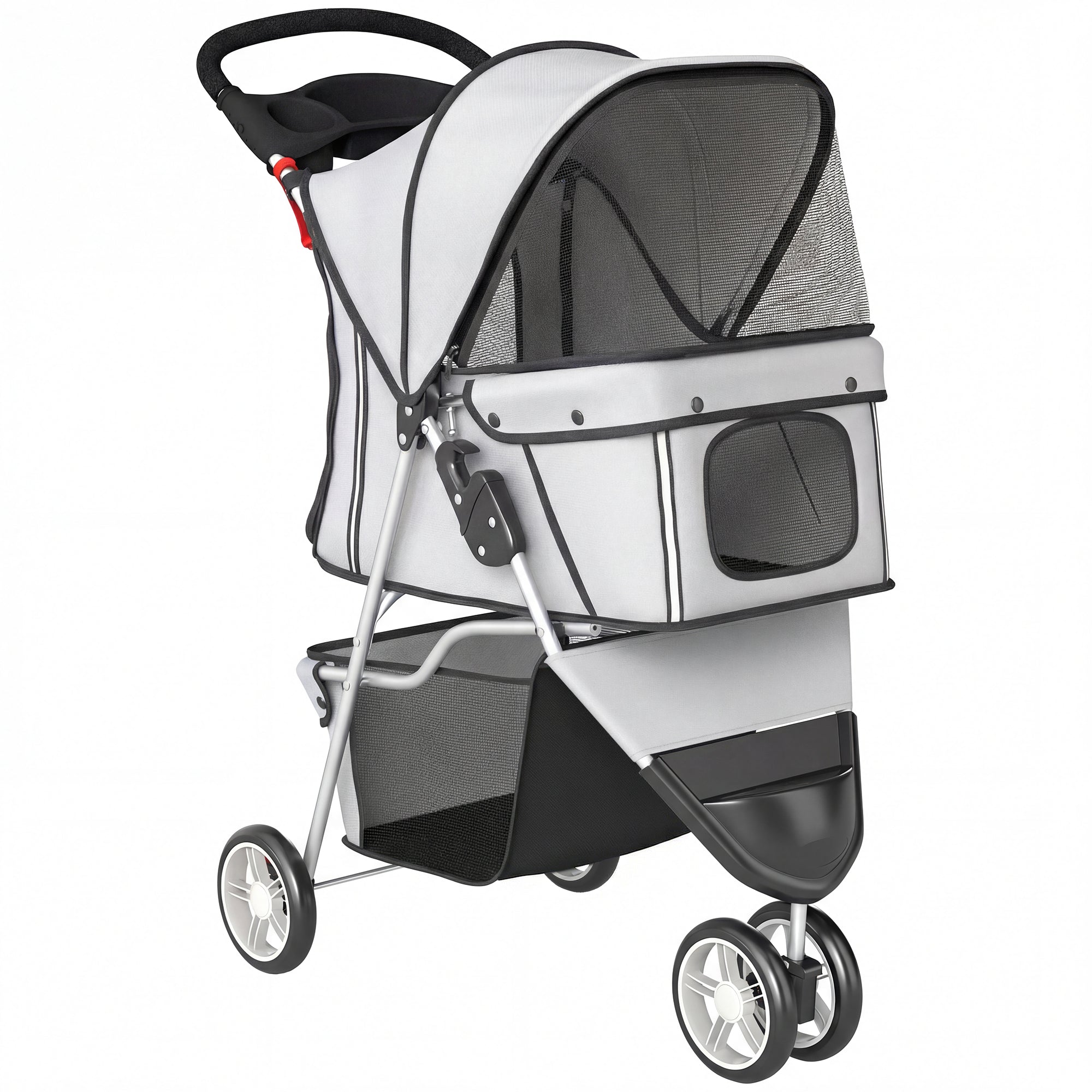 PawHut Dog Stroller, 3 Wheels Foldable Pet Stroller with Adjustable Canopy, Storage Basket for Small Mini Breeds, Grey 