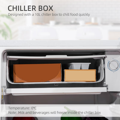 HOMCOM 91 Litre Freestanding Under Counter Fridge Freezer, Small Fridge with Chiller Box, Adjustable Thermostat, 47.5cm Wide, White 