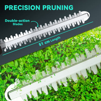 Outsunny Cordless Hedge Trimmer, Electric Hedge Cutter with 51cm Blade, Brushless Motor and 2 Batteries for Branches, Shrubs, Twigs, Blue 