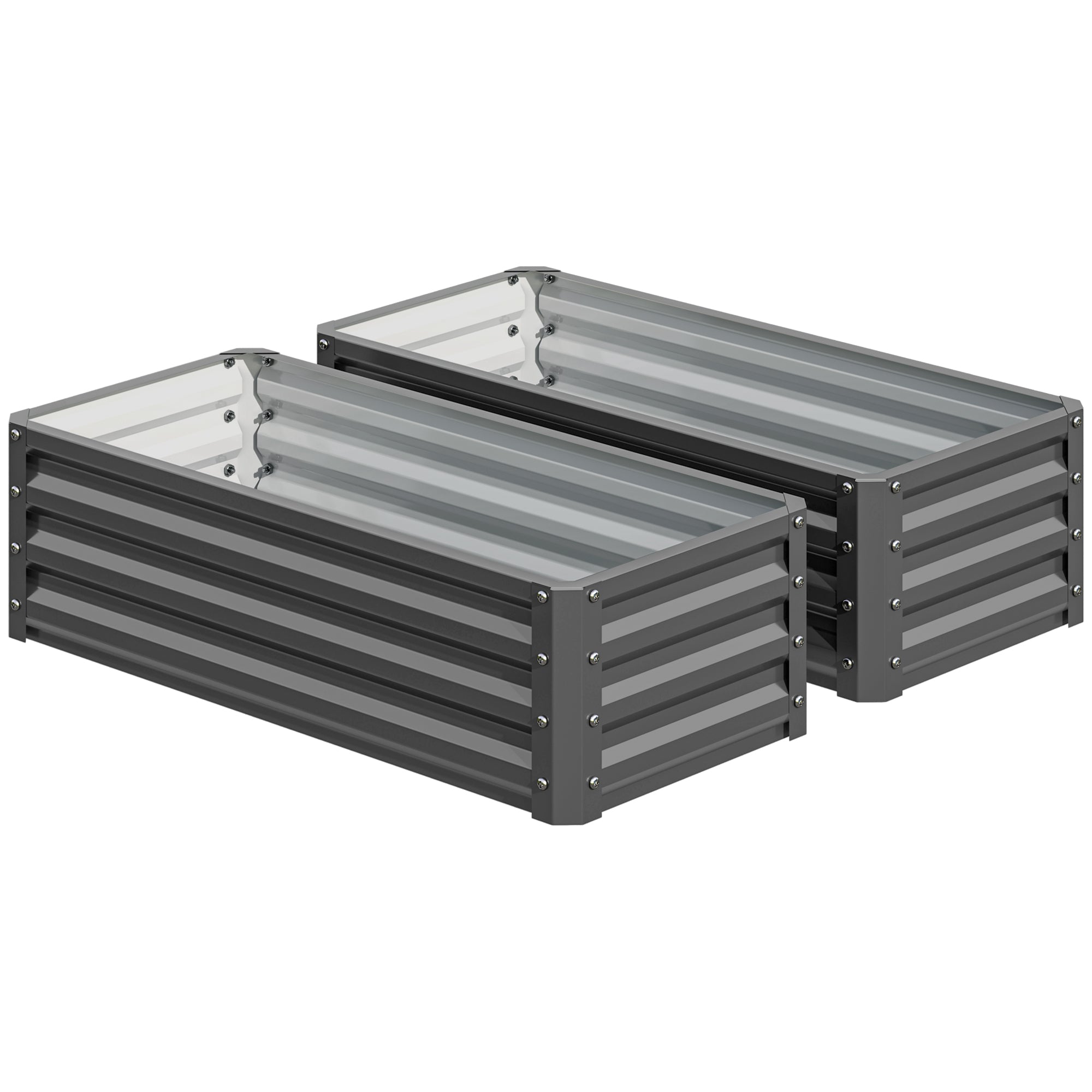 Outsunny Set of Two 110 x 50cm Steel Planter Boxes -  Light Grey 