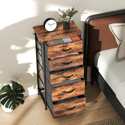 HOMCOM Chest of Five Fabric Drawers - Rustic Brown 
