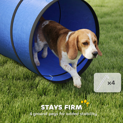 PawHut Dog Tunnel, 300 x 50 cm, Foldable Play Tunnel with 4 Pegs and Bag, Tear-Resistant Outdoor Dog Agility Equipment, Blue 