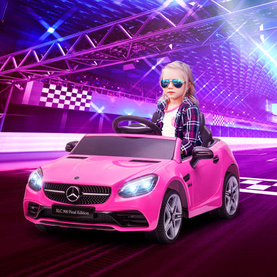 AIYAPLAY Benz SLC 300 Licensed 12V Electric Car for Kids, Kids' Electric Ride on with Parental Remote, Music Lights, Suspension Wheels for 3-6 Years, Pink 