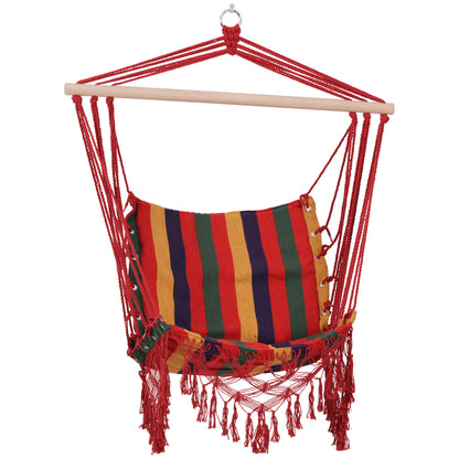 Outsunny Hammock Chair Swing Colourful Striped Tree Hanging Seat Porch Indoor Outdoor Fabric Garden Furniture 