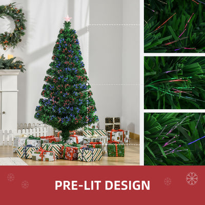 HOMCOM 5FT Pre-Lit Fibre Optic Artificial Christmas Tree Holiday Xmas Décor with Tree Topper Multi-Colour 