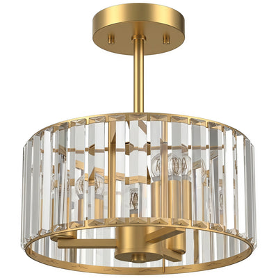 HOMCOM Semi Flush Mount Modern Crystal Chandelier Ceiling Light, Crystal Ceiling Light Fixture with E14 Base, Gold