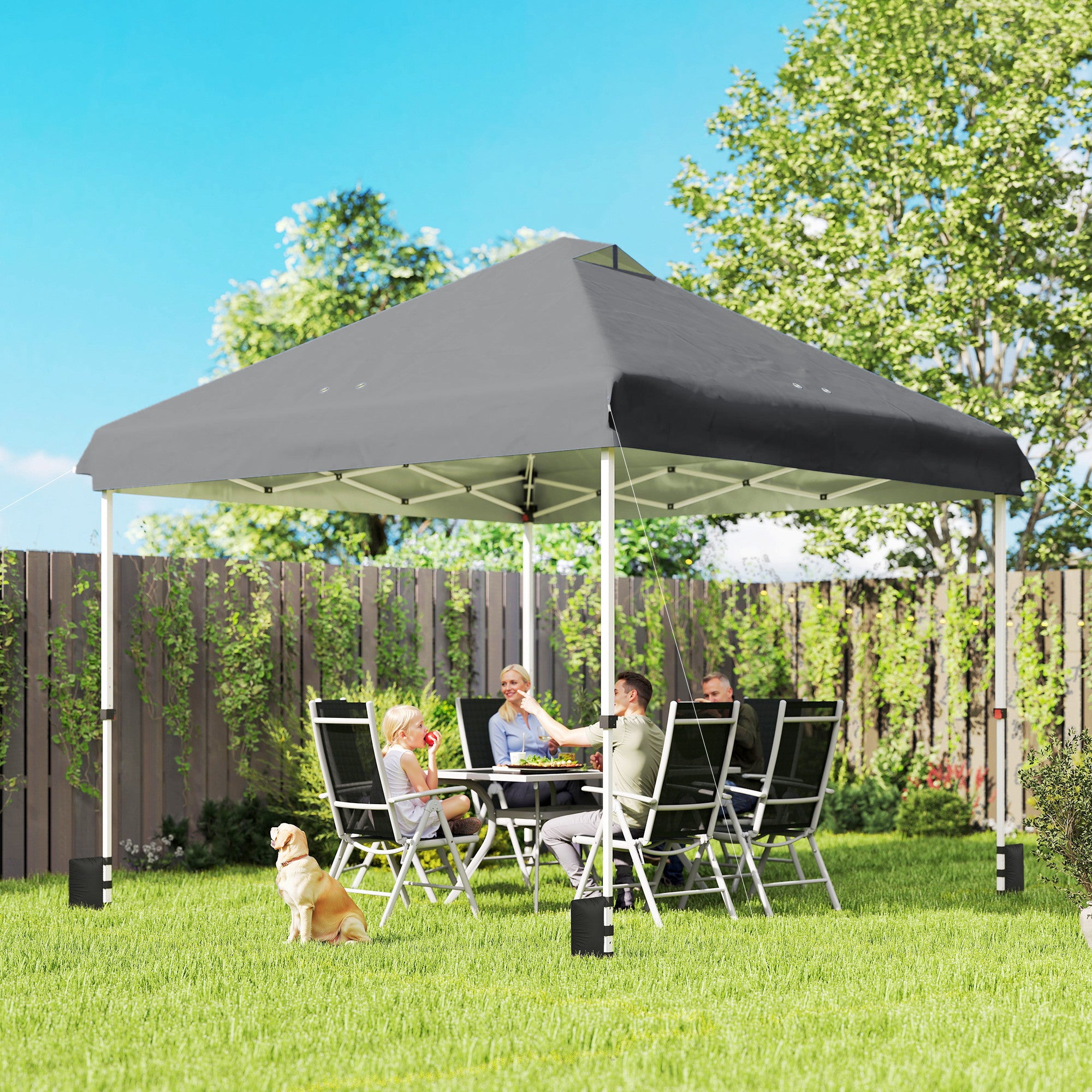 Outsunny 3 x 3 m Pop Up Gazebo with Wheels, UPF50+ One-Touch Outdoor Garden Party Tent Marquee Wedding Awning Canopy, Dark Grey 