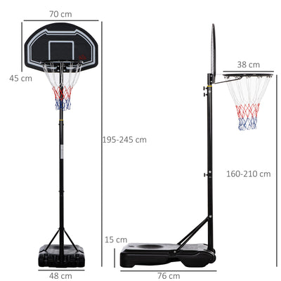 HOMCOM Adjustable Basketball Hoop and Stand, with Wheels and Weight Base Black 