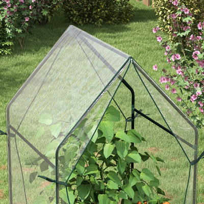 Outsunny Mini Greenhouse, Garden Tomato Growhouse with 2 Zipped Doors, Portable Indoor Outdoor Green House, 90 x 90 x 145cm, Clear 