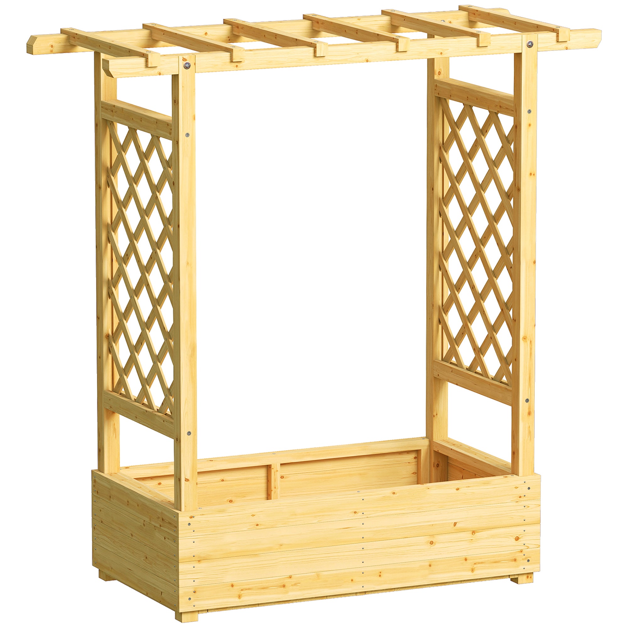 Outsunny Garden Planter with Trellis, Wooden Raised Bed for Garden with Hanging Roof and Drainage Holes, Outdoor Trellis Planter Box for Vegetables, Herbs and Flowers, 110 x 44 x 113 cm, Natural 