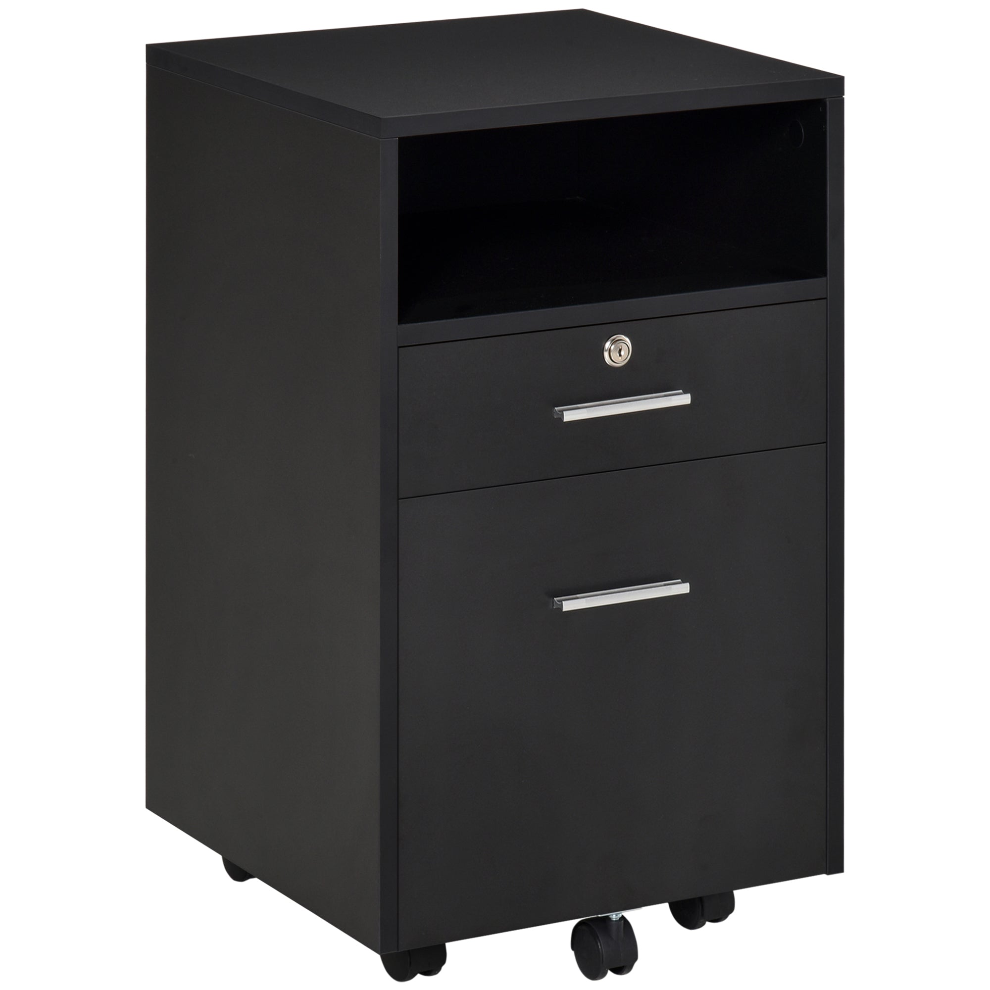 Vinsetto Lockable Two-Drawer Filing Cabinet, with Wheels - Black 