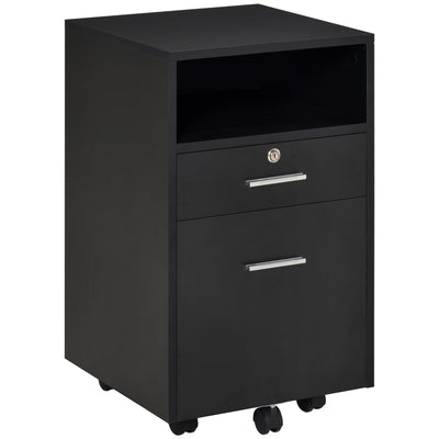 Vinsetto Lockable Two-Drawer Filing Cabinet, with Wheels - Black 