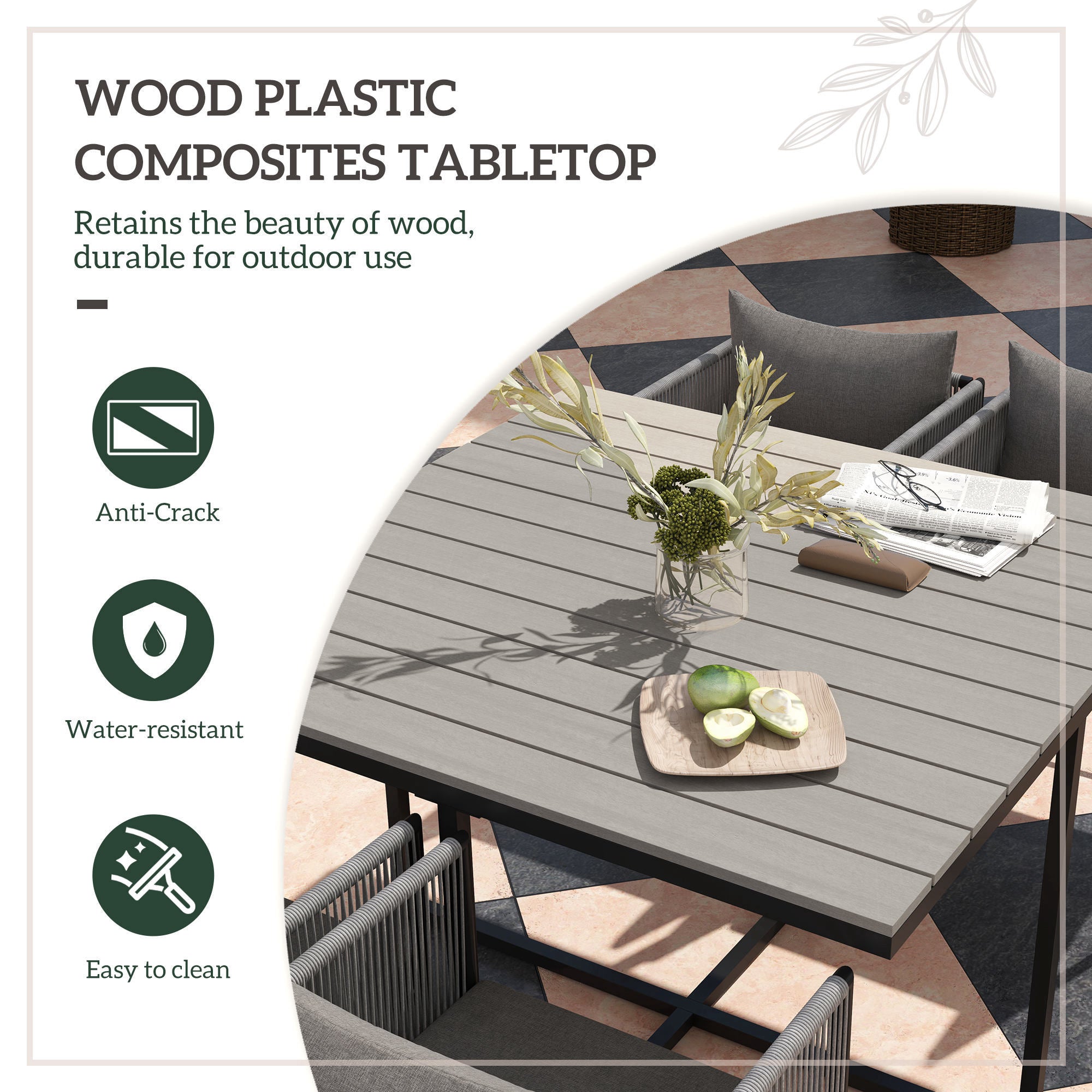 Outsunny 4 Seater Rattan Cube Garden Furniture Set, Rattan Dining Set with Cushions, Outdoor Dining Table and Chairs with Rectangular Wood Grain Plastic Top Table for Patio, Balcony, Grey 