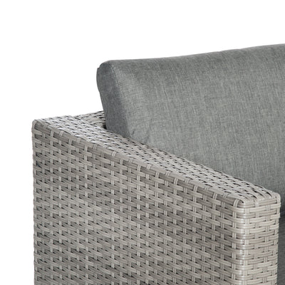 Outsunny 3 Pieces Outdoor PE Rattan Sofa Set, Patio Wicker Conversation Chaise Lounge Furniture w/ Tempered Glass Table-top & Soft Padded Cushion for Garden, Backyard, Lawn, Grey 