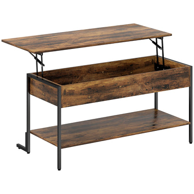 HOMCOM Lift-Top Coffee Table, with Storage - Rustic Brown 
