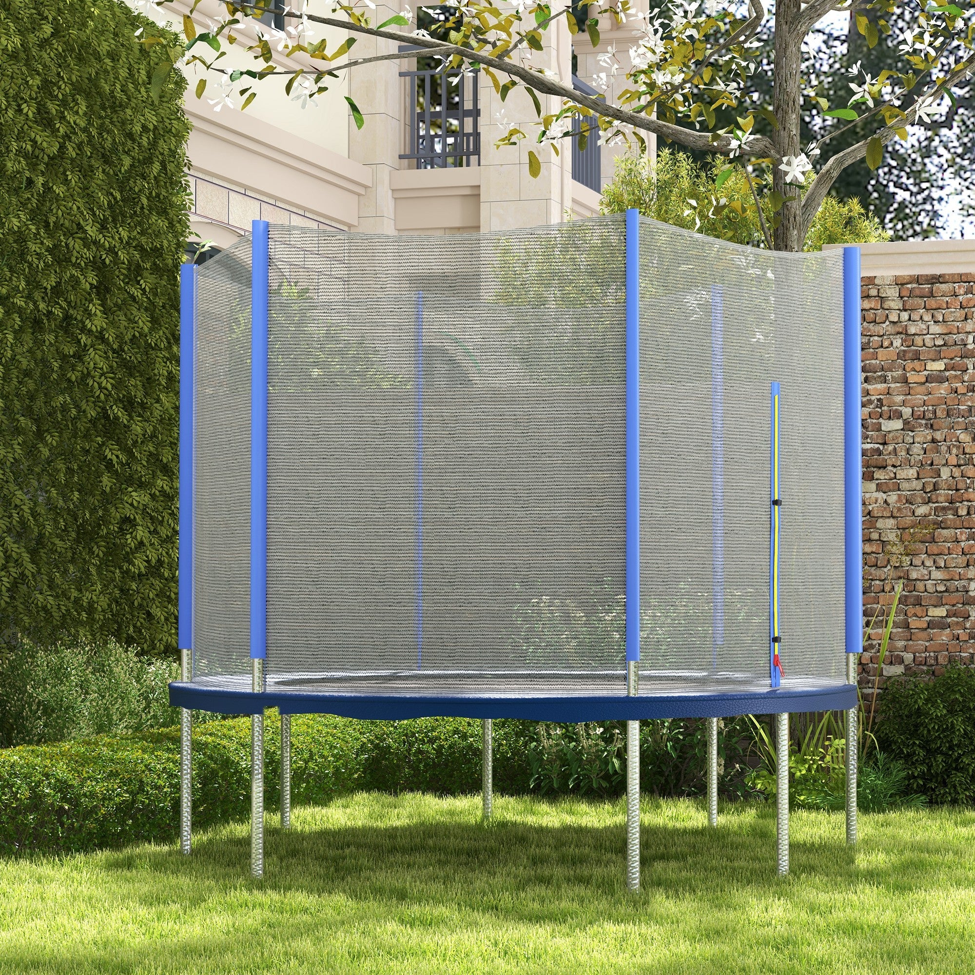SPORTNOW 8ft Trampoline Net Replacement with 6 Plastic Pole Covers, Weather-Resistant Trampoline Netting Replacement with Zipped Entrance, Poles Not Included, Blue 