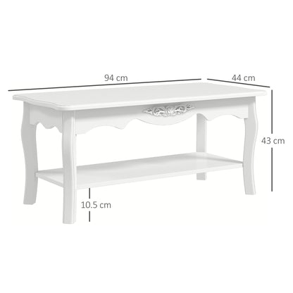 HOMCOM White Coffee Table Wood Cocktail Tea Centre Table with Storage Shelf for Living Room Reception Room, 94L x 44W x 42H cm 