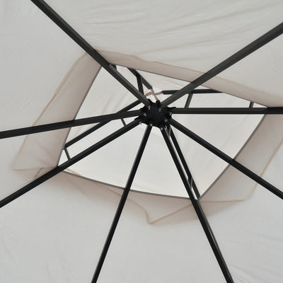 Outsunny 3 x 3(m) Garden Gazebo Patio Party Tent Shelter Outdoor Canopy Double Tier Sun Shade Metal Frame Netting, Beige 