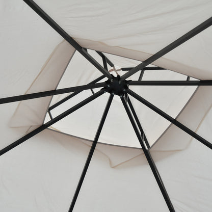 Outsunny 3 x 3(m) Garden Gazebo Patio Party Tent Shelter Outdoor Canopy Double Tier Sun Shade Metal Frame Netting, Beige 