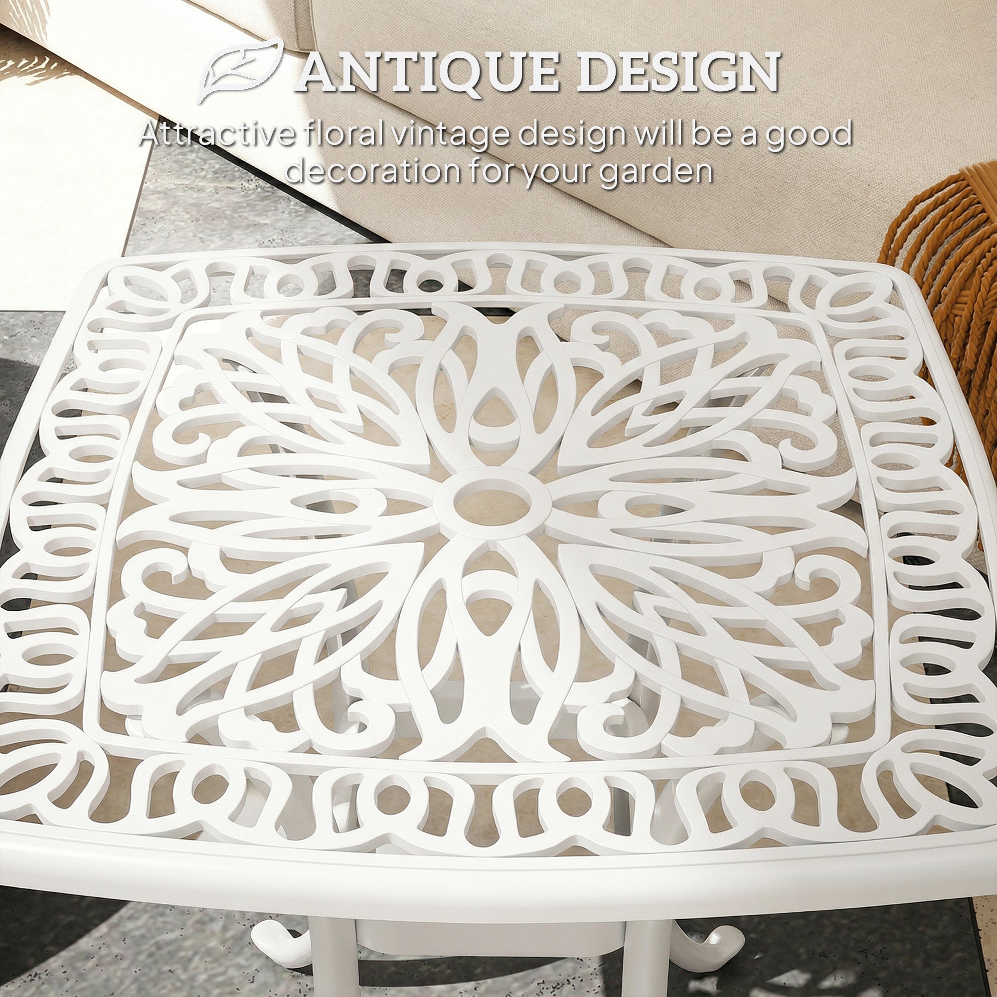 Outsunny Outdoor Garden Table with 38mm Dia. Umbrella Hole, Cast Aluminium Patio End Table with Anti-slip Foot Pads for Garden 