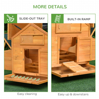 PawHut 2 Piece Wooden Chicken Coop and Run Set, Poultry Run Cage with Nesting Box, Slide-Out Tray, for 4-8 Chickens, Yellow 