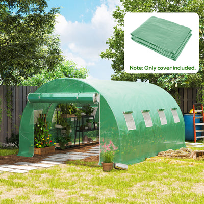 Outsunny 4 x 3 x 2m Polytunnel Greenhouse Replacement Cover ONLY Winter Garden Plant PE Cover for Tunnel Walk-in Greenhouse with Roll-up Windows Door Outdoor, Green 