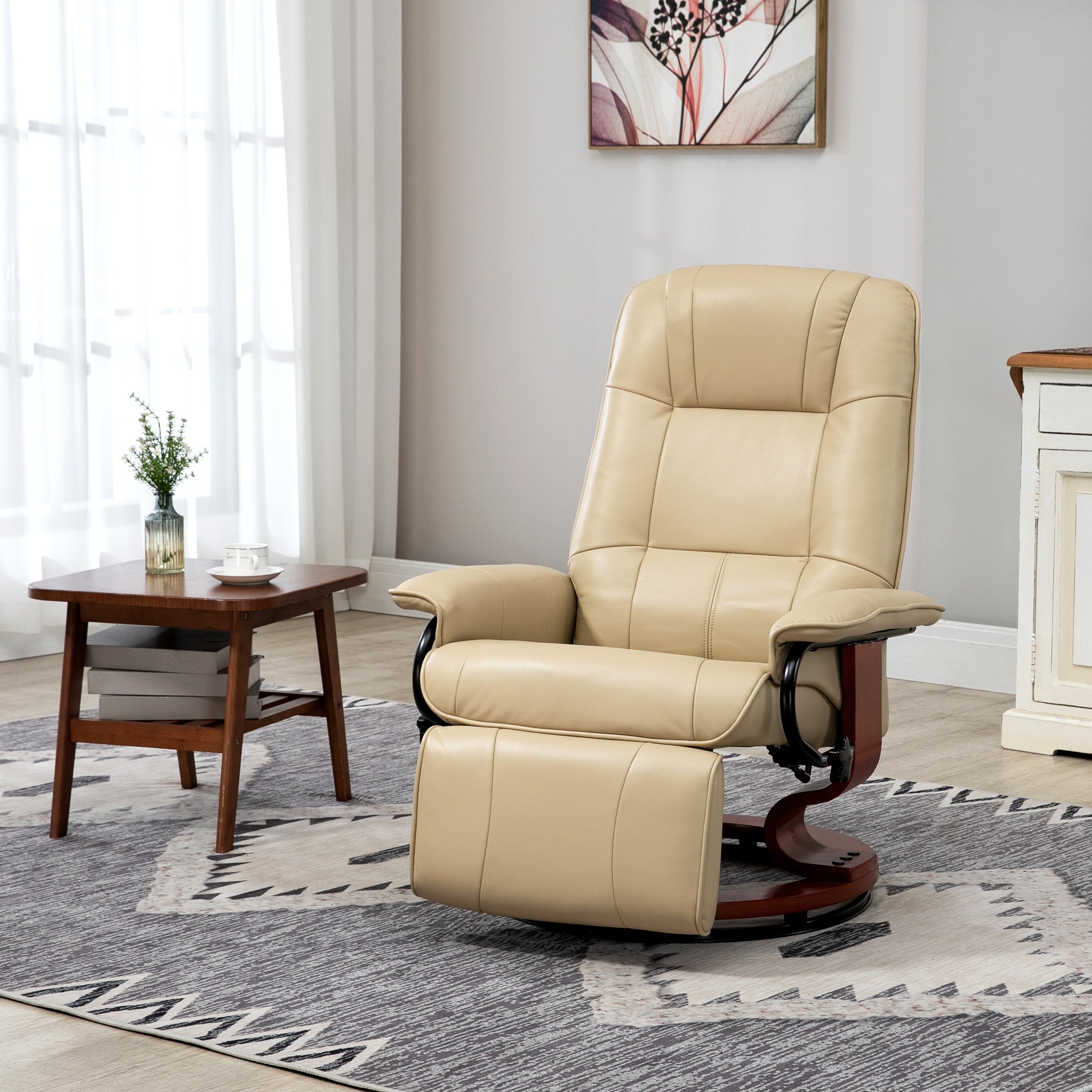 HOMCOM Faux Leather Armchair, with 145\'c2\'b0 Reclining Back and Footrest - Cream 