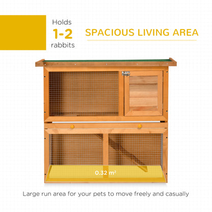 PawHut Rabbit Hutch Outdoor Guinea Pig Hutch Wooden Pet Cage Run 2-Tier with Opening Top, 90 x 45 x 80cm 