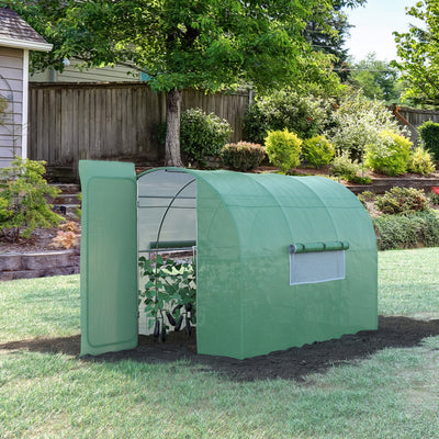 Outsunny Large Polytunnel Walk In Greenhouse, Plant Gardening Tunnel Green House with Metal Hinged Door, Galvanised Steel Frame & Mesh Windows, Green (3 x 2 m) 