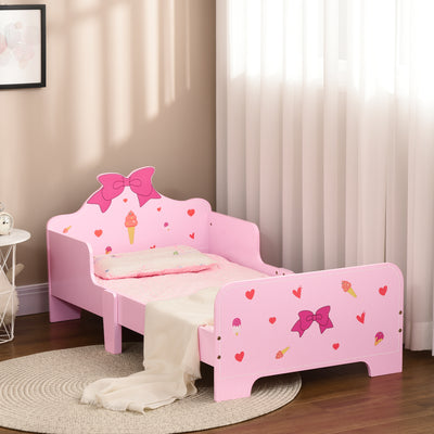 ZONEKIZ Princess-Themed Kids Toddler Bed w/ Cute Patterns, Safety Rails, for Ages 3-6 Years - Pink 