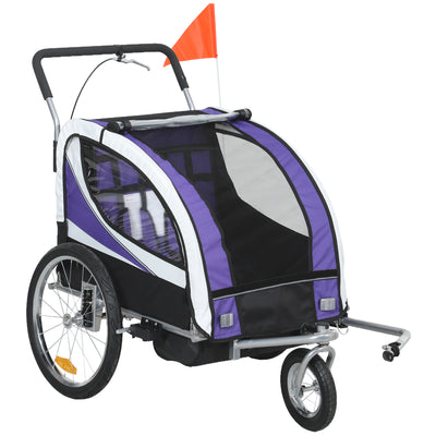 HOMCOM Baby Bike Trailer with 5 Point Harness, Steel Frame, Reflectors, Safety Flag, Hitch Coupler, Purple 
