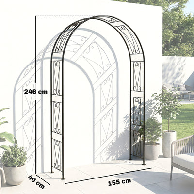 Outsunny Garden Arch, Arbour Trellis for Climbing Plants, Rose Arch for Wedding Garden Decoration, 155 x 40 x 246 cm, Black 