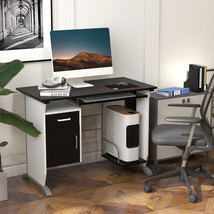 HOMCOM Computer Desk with Sliding Keyboard Tray, Storage Drawers and Host Box Shelf, Home Office Desk, Study Workstation, 100 x 52 x 75cm, Black 