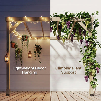 Outsunny Lean-To Wooden Pergola Kit, Decorative Garden Gazebo with Stable Structure and Concrete Anchors, 2.4 x 2.4m, Light Brown 
