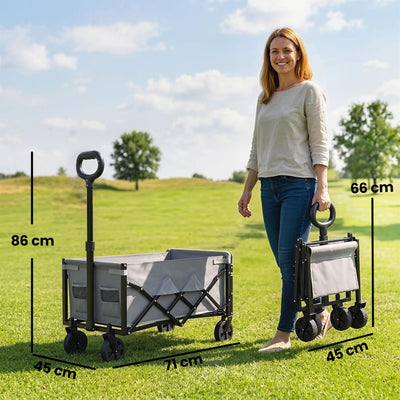 Outsunny 60L Foldable Festival Trolley on Wheels, Collapsible Wagon Cart with Drop-Down Tailgate, Adjustable Handle, Grey 
