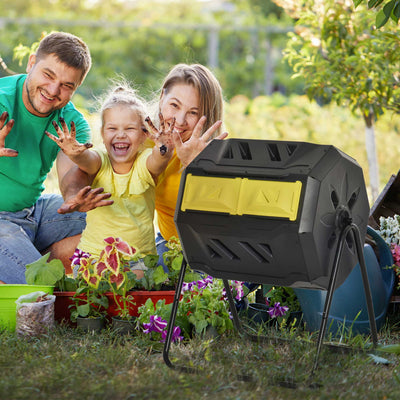 Outsunny 160L 360\'c2\'b0 Rotating Dual Chamber Composter - Yellow 