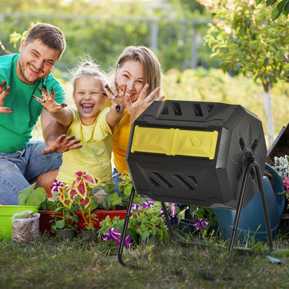 Outsunny 160L 360\'c2\'b0 Rotating Dual Chamber Composter - Yellow