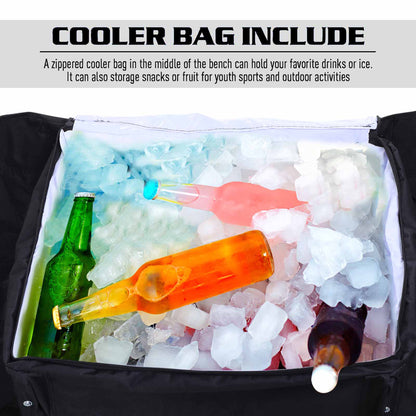 Outsunny 6 Seat Folding Sports Bench Portable Sports Team Bench Spectator Chair with Cooler Bag and Carrying Bag for Outdoor Picnic Camping - Black 