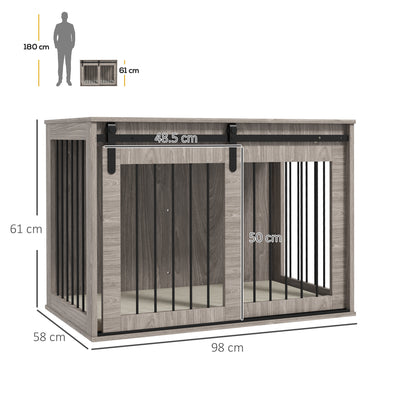 PawHut 98cm Dog Crate Furniture with Removable Cushion for Large Dogs - Brown 