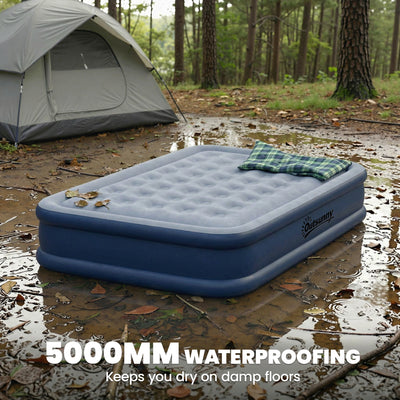 Outsunny Inflatable Mattress, Double Air Bed with Built-in Electric Pump, 3 Mins Inflation, Flocked Surface, Grey 