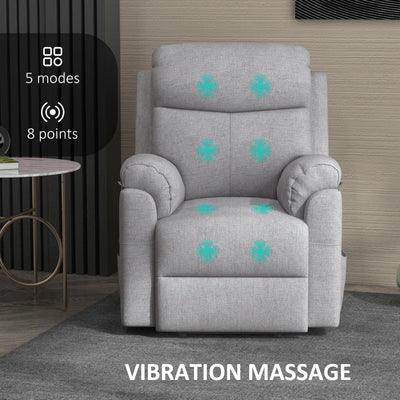 HOMCOM Power Lift Chair Electric Riser Recliner for Elderly with Massage, Linen Fabric Sofa Lounge Armchair with Remote Control and Side Pocket, Grey 