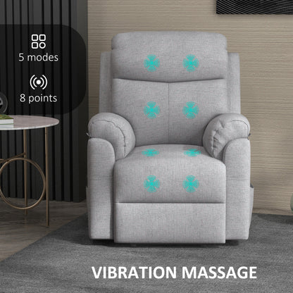 HOMCOM Power Lift Chair Electric Riser Recliner for Elderly with Massage, Linen Fabric Sofa Lounge Armchair with Remote Control and Side Pocket, Grey