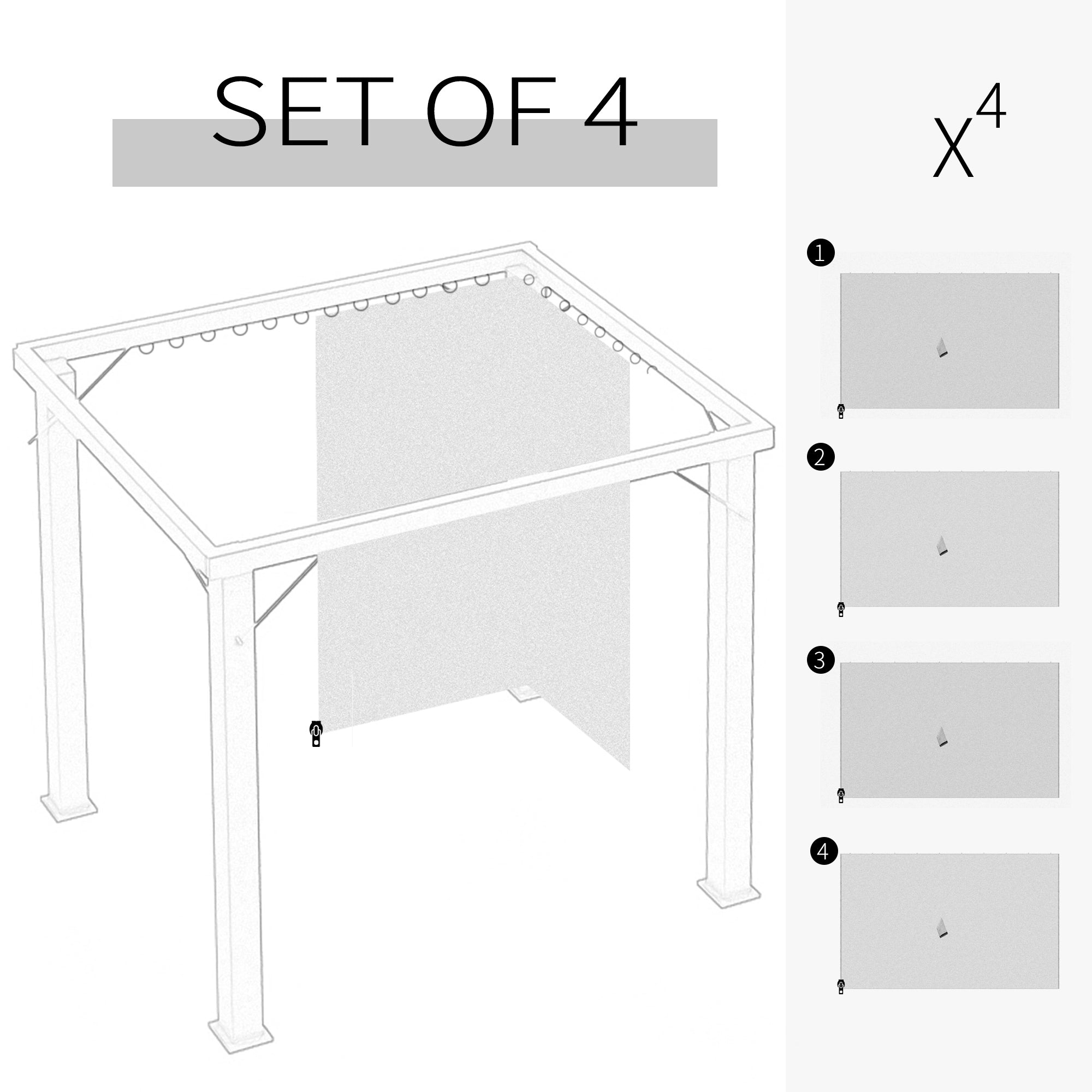 Outsunny Replacement Gazebo Curtains, 4-Panel Gazebo Side Panels Only, for 3 x 3 (M) Gazebos or Pergolas, Hooks/C-Rings Included, Beige 