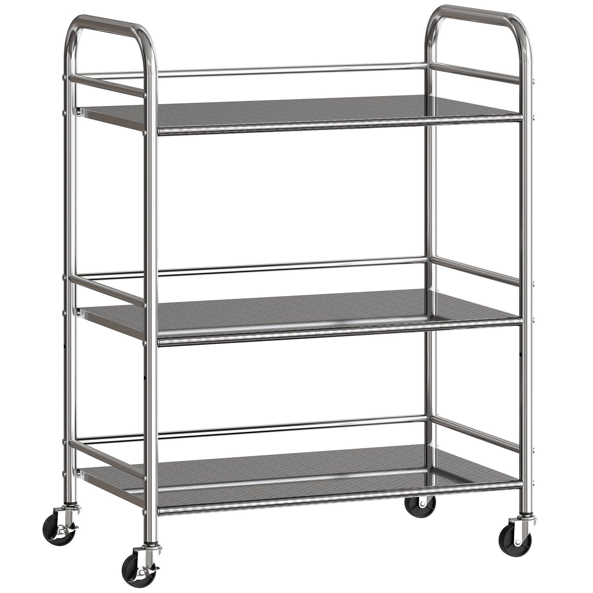 HOMCOM 3 Tier Stainless Steel Kitchen Storage Trolley with Adjustable Shelf - Silver 
