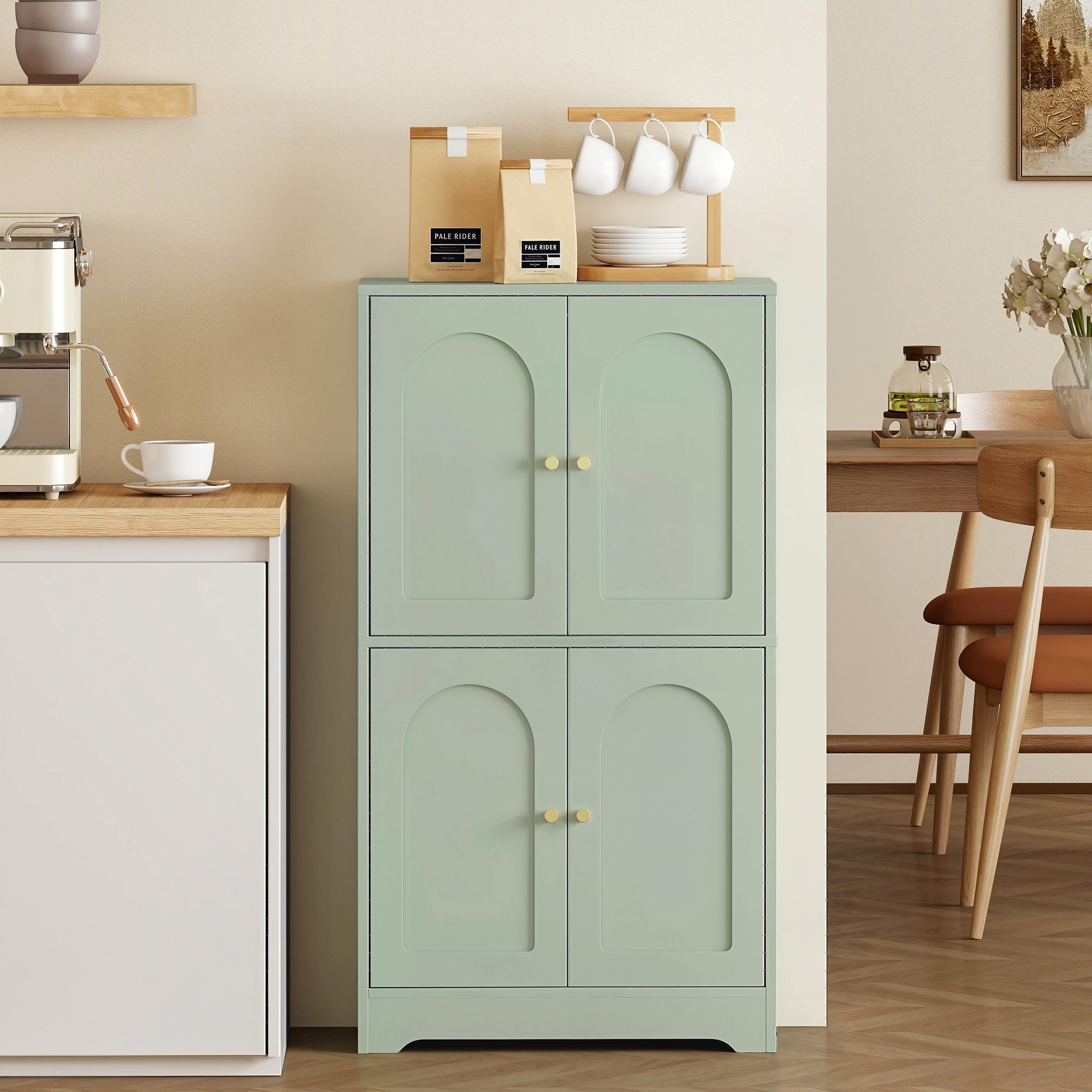 HOMCOM 4-Door Kitchen Storage Cabinet with Adjustable Shelves - Green 