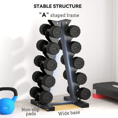 SPORTNOW Five-Tier Dumbbell Storage Rack, for Home Gym Exercise - Black 