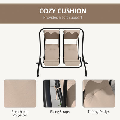 Outsunny Two-Seat Garden Swing Chair, with Protective Canopy - Beige 